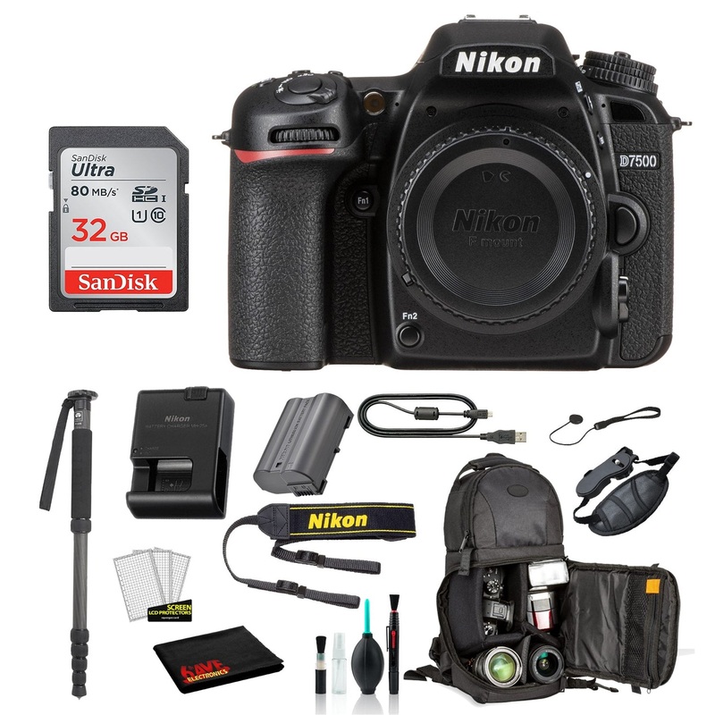 Nikon D7500 DSLR Camera (Body Only)  Bundle  Includes SanDisk  32GB SD Card + Sling Backpack + MORE - International