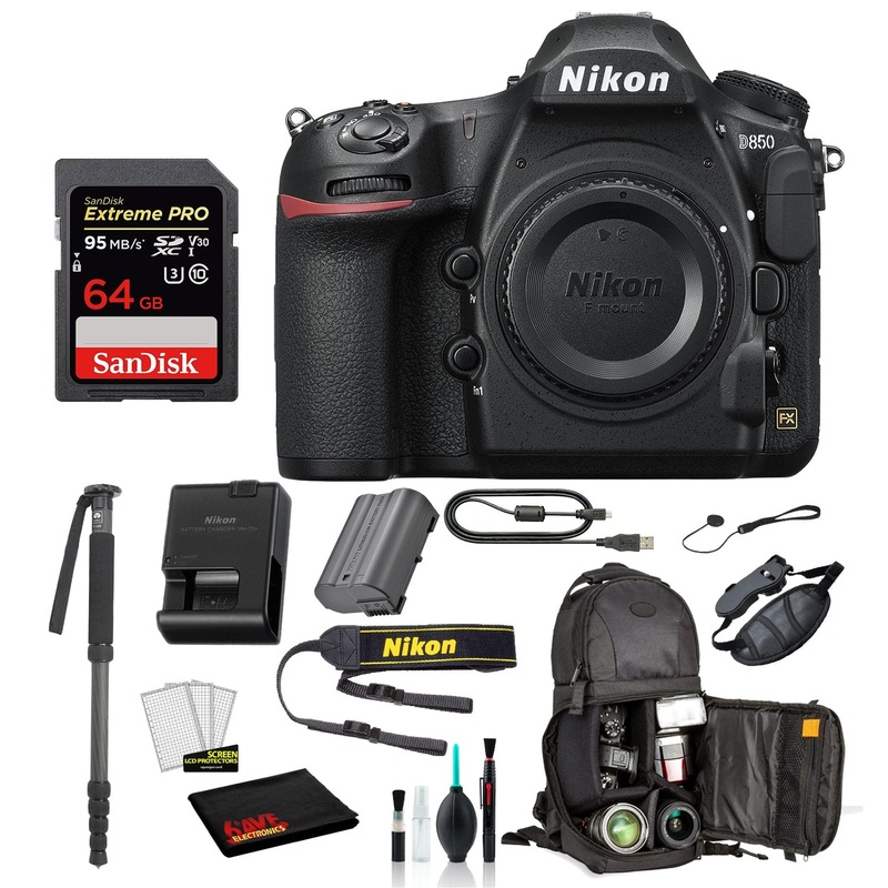 Nikon D850 DSLR Camera Body Only Bundle  Includes SanDisk 64GB Extreme PRO Card + Sling Backpack + MORE  International