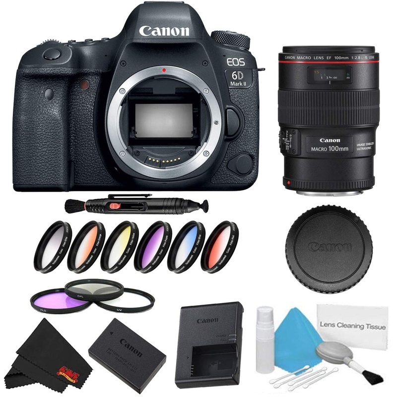 Canon EOS 6D Mark II DSLR Camera (Body Only) 9 Piece Filter Bundle + Bonus EF 100mm f/2.8L Macro is USM Lens - Internati
