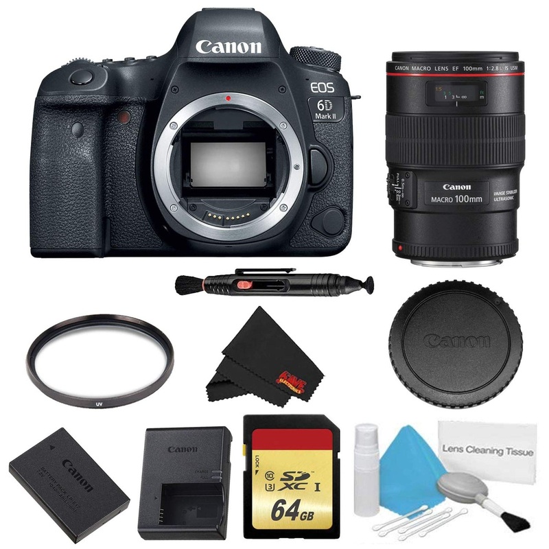 Canon EOS 6D Mark II DSLR Camera (Body Only) Basic Filter w/Memory Bundle + Bonus EF 100mm f/2.8L Macro is USM Lens - In