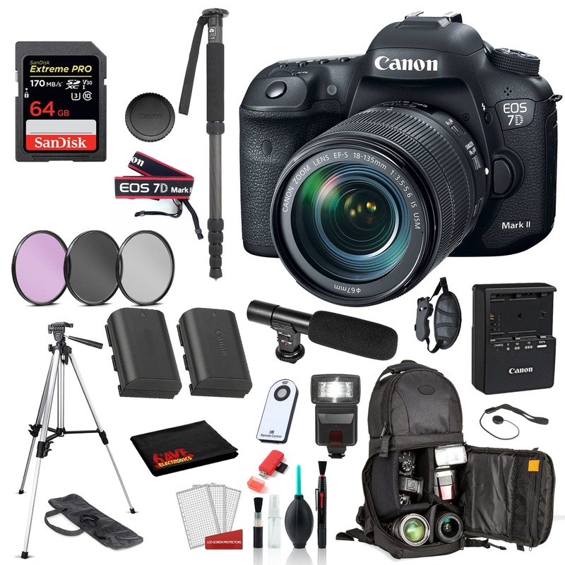 Canon EOS 7D Mark II DSLR Camera with 18-135mm f/3.5-5.6 IS USM Lens Bundle SanDisk Extreme Pro 64gb SD +  MORE