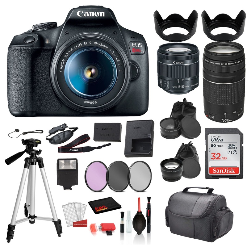 Canon EOS Rebel T7 Digital SLR Camera with 18-55mm Lens and EF 73-300mm  SanDisk 32gb SD  + 3PC Filter Kit + MORE