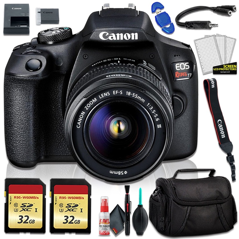 Canon EOS Rebel T7 DSLR Camera with 18-55mm DC III Lens, Camera Bag and 32gb Memory Card Kit