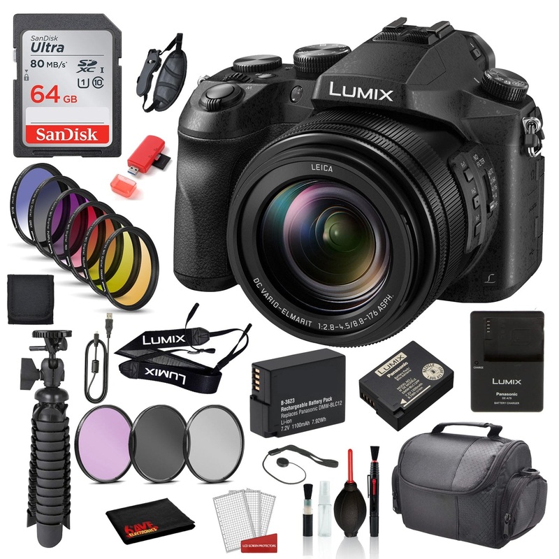 Panasonic Lumix DMC-FZ2500 Digital Camera  with SanDisk 64gb SD card + 9PC Filter Kit + 12 Tripod + MORE