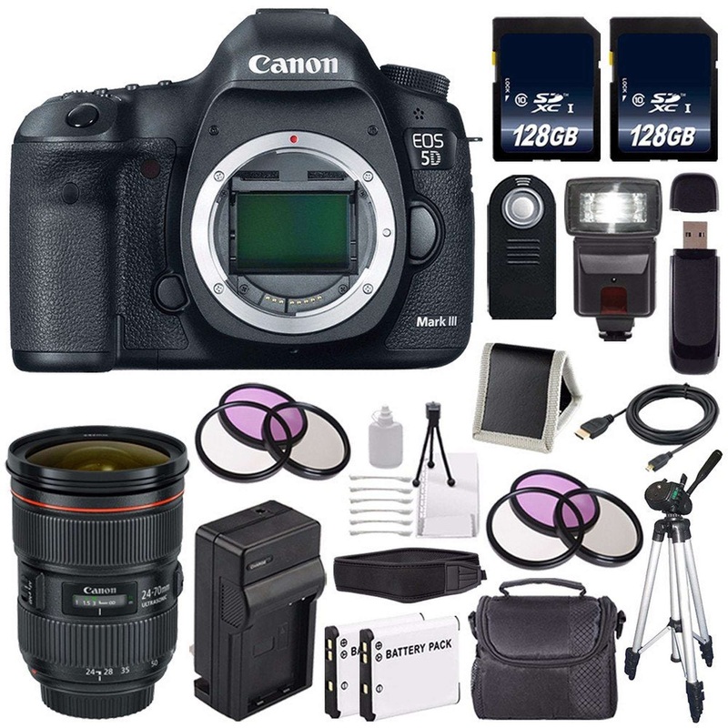 Canon EOD 5D III Digital Camera International Model + Canon EF 24-70mm f/2.8L II USM Lens + LP-E6 Battery + 128GB SDXC M Ultimate Bundle
