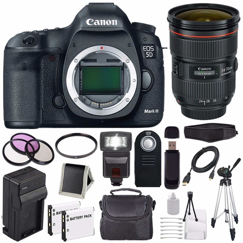 Canon EOD 5D III Digital Camera International Model + Canon EF 24-70mm f/2.8L II USM Lens + LP-E6 Battery Bundle