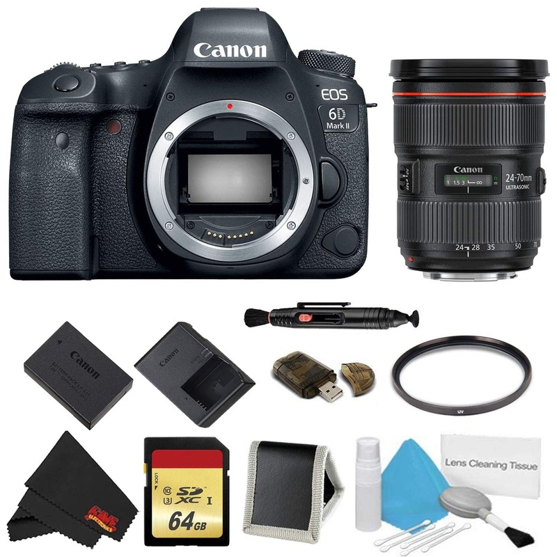 Canon EOS 6D Mark II DSLR Camera (Body Only) Basic Filter w/Memory Bundle + Bonus Canon EF 24-70mm f/2.8L II USM Lens -