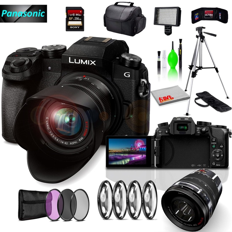 Panasonic Lumix DMC-G7 Mirrorless MFT Digital Camera, 45-150mm Lens, Close Up & UV Filters, 256GB SD Card& Cleaning Kit