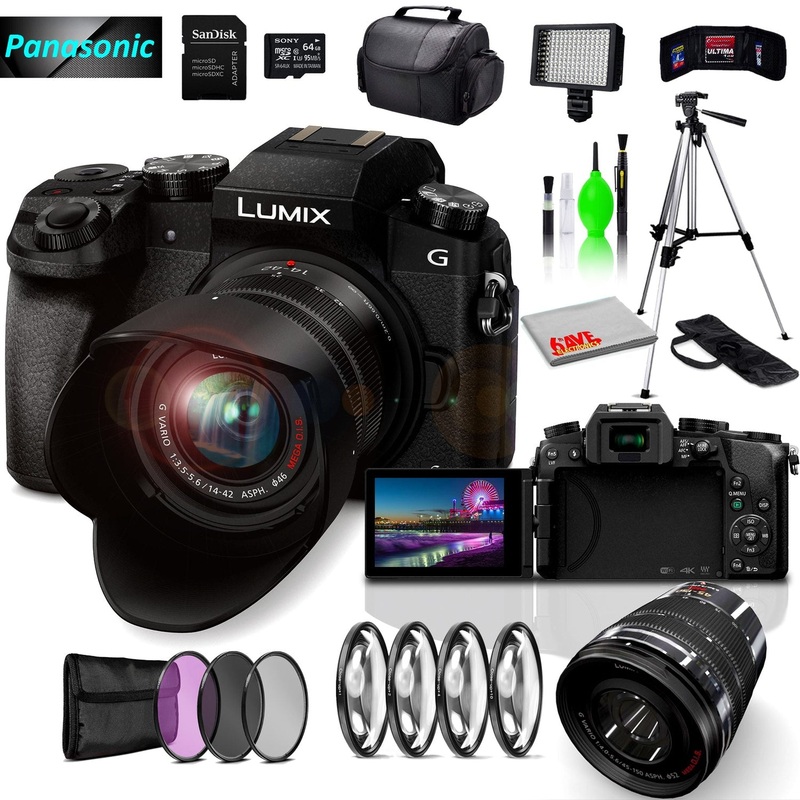 Panasonic Lumix DMC-G7 Mirrorless MFT Digital Camera, 45-150mm Lens, Close Up & UV Filters, 64GB SD Card& Cleaning Kit