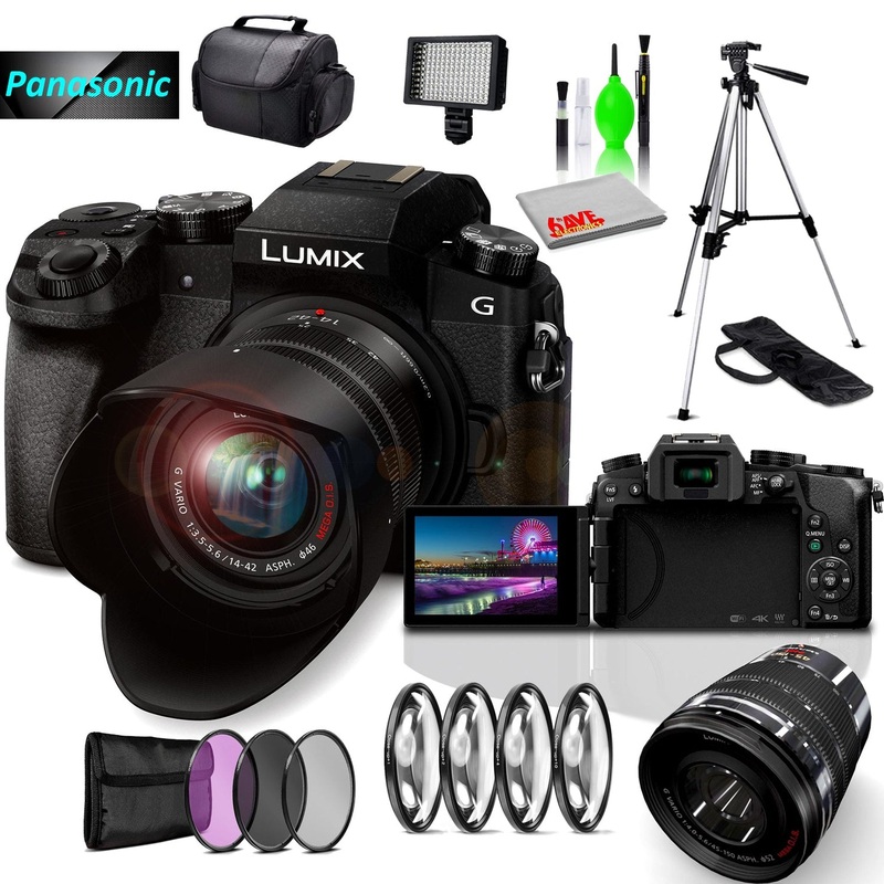 Panasonic Lumix DMC-G7 Mirrorless MFT Digital Camera, 45-150mm Lens, Close Up & UV Filters & Cleaning Kit