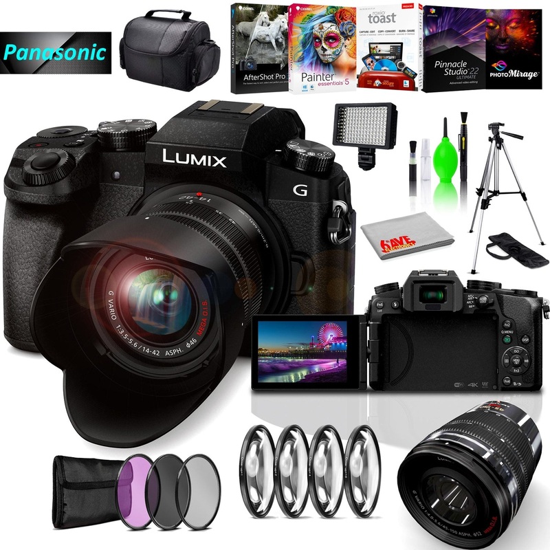Panasonic Lumix DMC-G7 Mirrorless MFT Digital Camera, 45-150mm Lens, Close Up & UV Filters, Corel Editing Software Bundle & Cleaning Kit