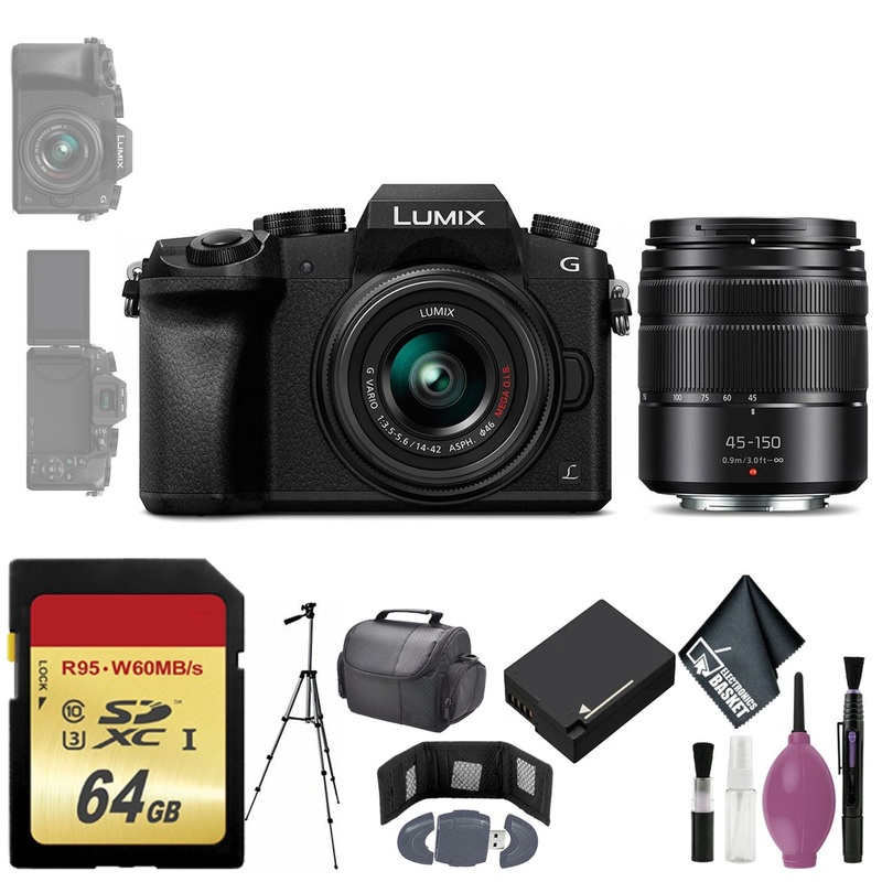 Panasonic Lumix DMC-G7 Mirrorless Micro Four Thirds Digital Camera w/ 14-42mm & 45-150mm Lenses (Black) - Battery - 72" Tripod