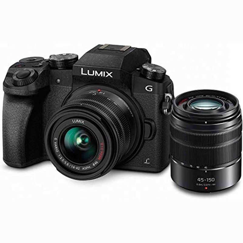 PANASONIC LUMIX G7 4K Digital Mirrorless Camera Bundle with LUMIX G Vario 14-42mm and 45-150mm Dual Lens Kit