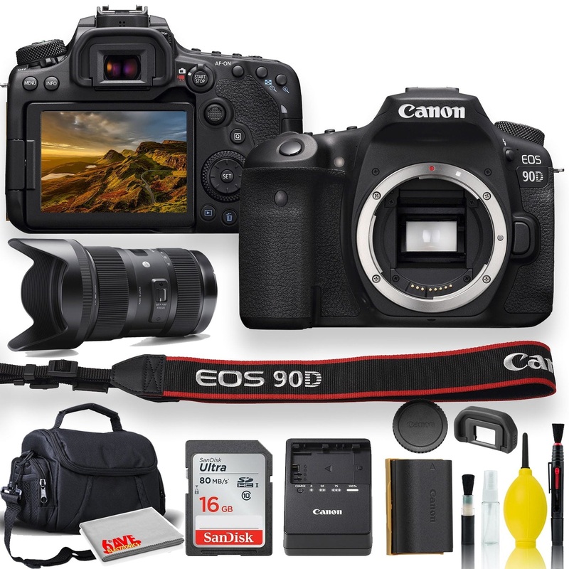 Canon EOS 90D DSLR Camera With Sigma 18-35mm Lens, Soft Padded Case, Memory Card, and More