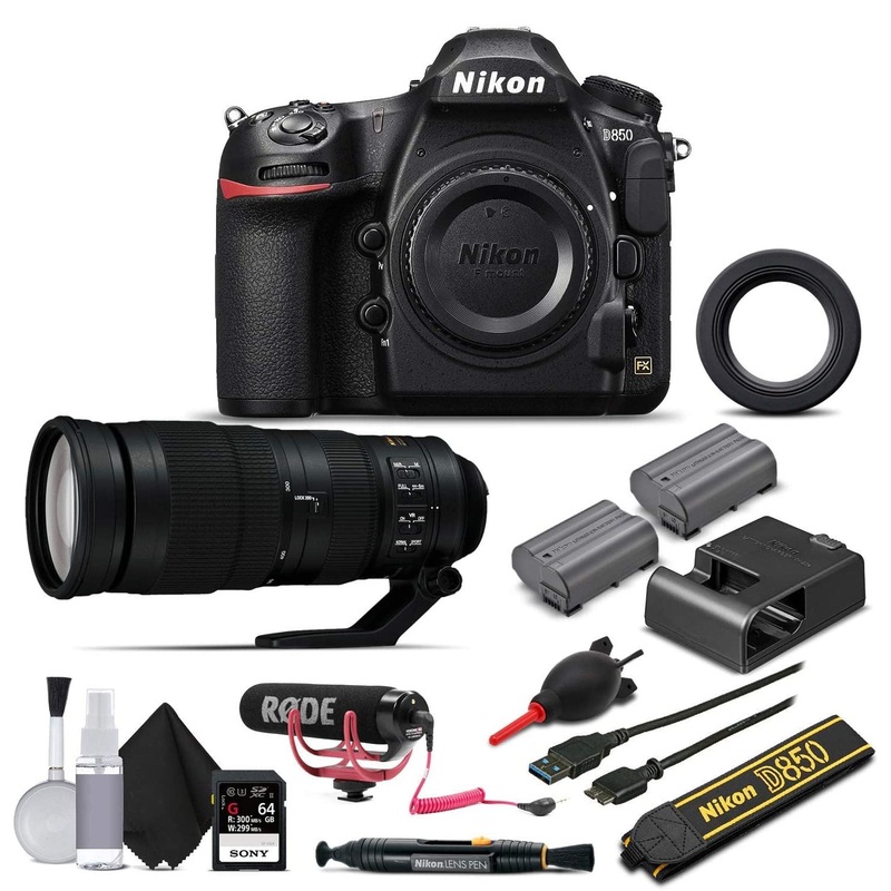 Nikon D850 Digital SLR Camera W/ Nikon AF-S FX NIKKOR 200-500mm f/5.6E ED Lens, 64GB Memory Card, Soft Bag, Rode Mic, Extra Battery, Plus 2 Year Warranty. (Intl Model)