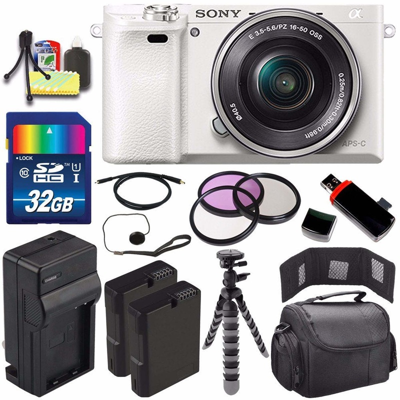 Sony Alpha a6000 Mirrorless Digital Camera with 16-50mm Lens (White) + Battery + Charger + 32GB Bundle 5 - International