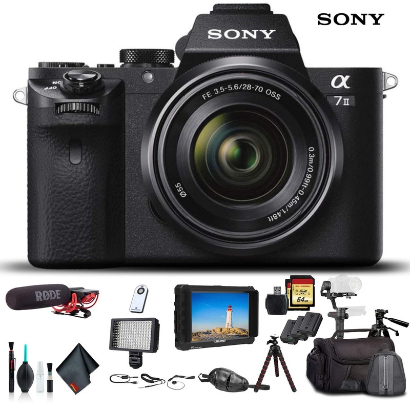 Sony Alpha a7 II Mirrorless Camera W/ FE 28-70mm f/3.5-5.6 OSS Lens W/ Soft Bag, Zhiyun-Tech WEEBILL Stabilizer, 2x Extra Batteries, Rode Mic, Light, 2x 64GB Memory Cards, External Monitor and More