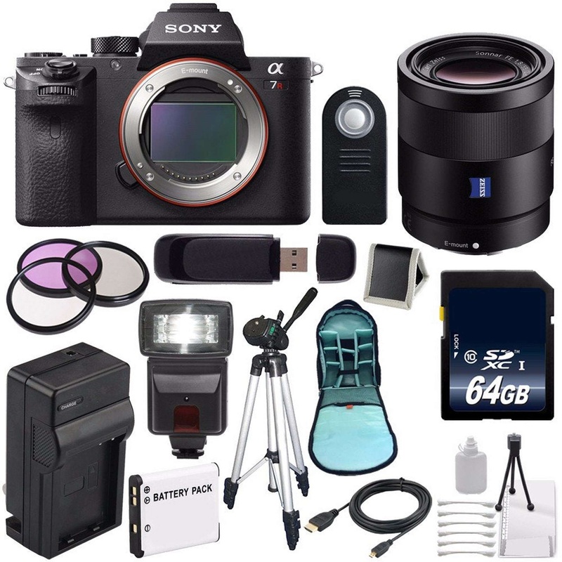 Sony Alpha a7R II Mirrorless Digital Camera (International Model) + Sony Sonnar T FE 55mm f/1.8 ZA Lens + 49mm 3 Piece Complete Bundle