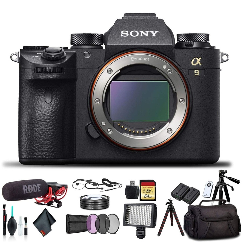 Sony Alpha a9 Mirrorless Camera ILCE9/B With Soft Bag, Tripod, Additional Battery, Rode Mic, LED Light, 64GB Memory Card, Sling Soft Bag, Card Reader , Plus Essential Accessories