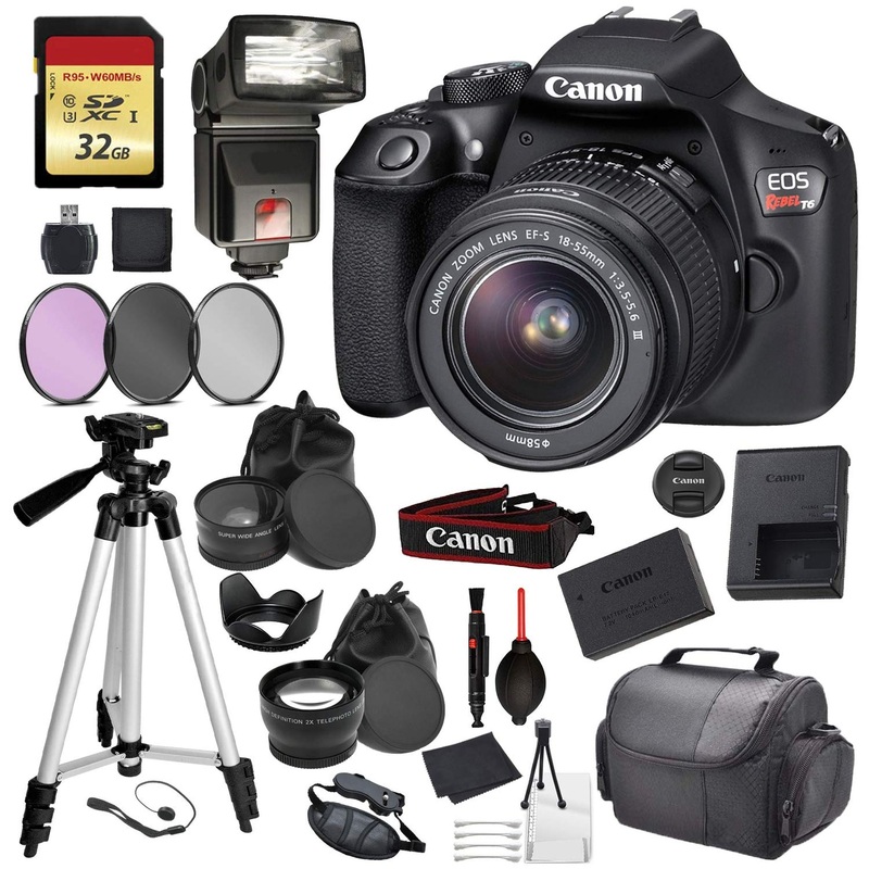 Canon EOS Rebel T6 Digital SLR Camera with EF-S 18-55mm f/3.5-5.6 DC III Lens Kit (Black) Professional Accessory Bundle
