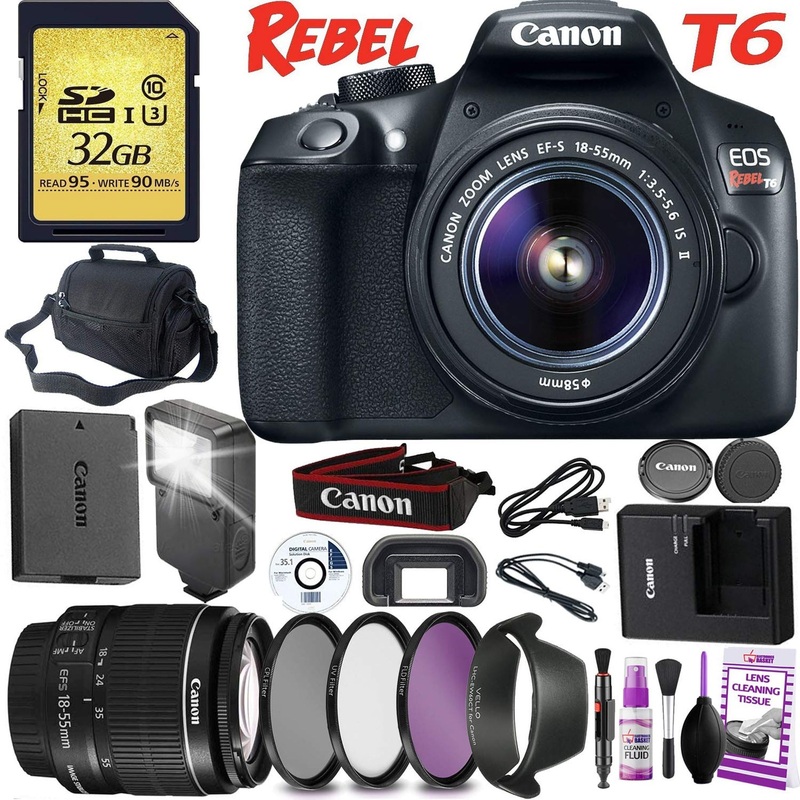 Canon EOS Rebel T6 DSLR Camera 18-55mm Lens Carrying Case Cleaning Kit Bundle