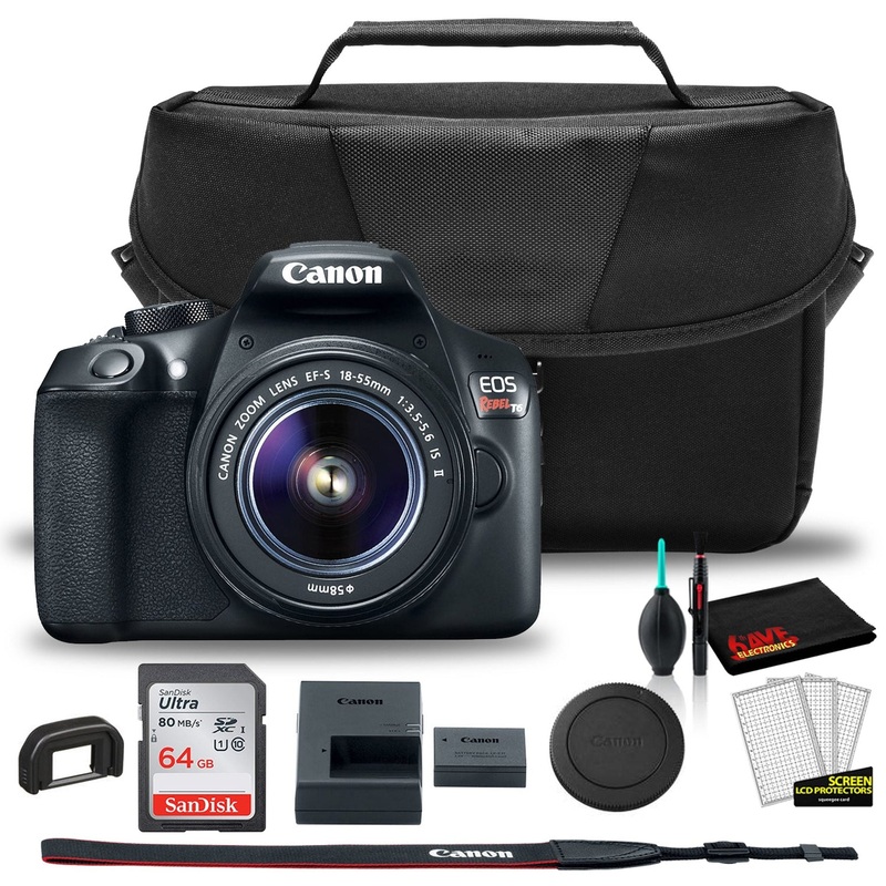 Canon EOS Rebel T6 DSLR Camera with 18-55mm Lens (1159C003) +  EOS Bag +  Sandisk Ultra 64GB Card + Clean and Care Kit