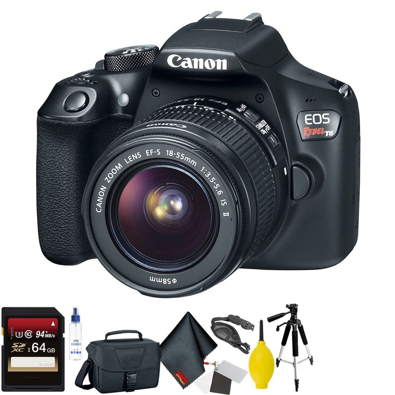Canon EOS Rebel T6 DSLR Camera with 18-55mm Lens + 64GB Memory Card + Mega Accessory Kit + 2 Year Accidental Warranty Bundle