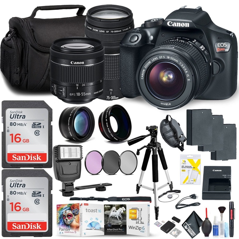 Canon Rebel T6 DSLR Camera with 18-55mm & 75-300mm Lens Bundle