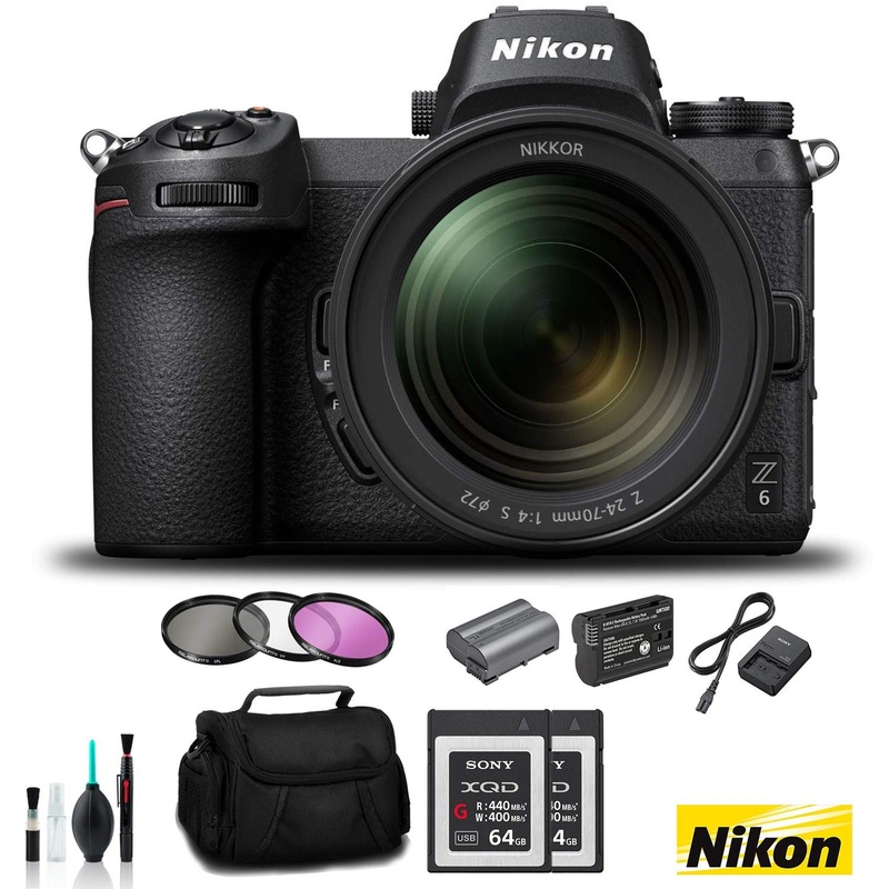 Nikon Z 6 Mirrorless FX-Format Digital Camera with 24-70mm Lens - Bundle 2X 64GB Memory Card + EN-EL15 Li-on Battery + E