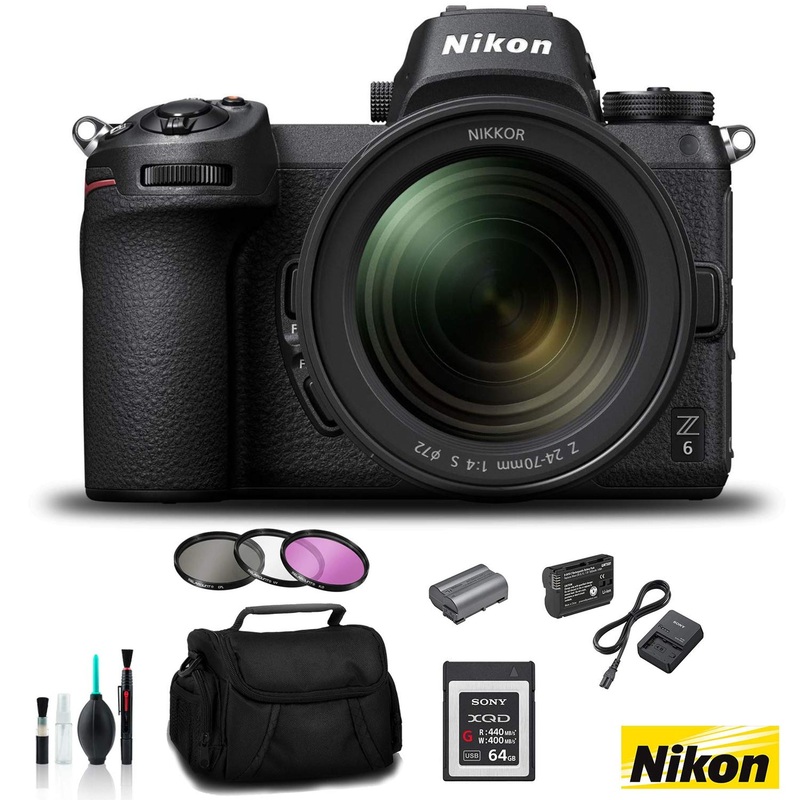 Nikon Z 6 Mirrorless FX-Format Digital Camera with 24-70mm Lens - Bundle 64GB Memory Card + EN-EL15 Li-on Battery + Exte