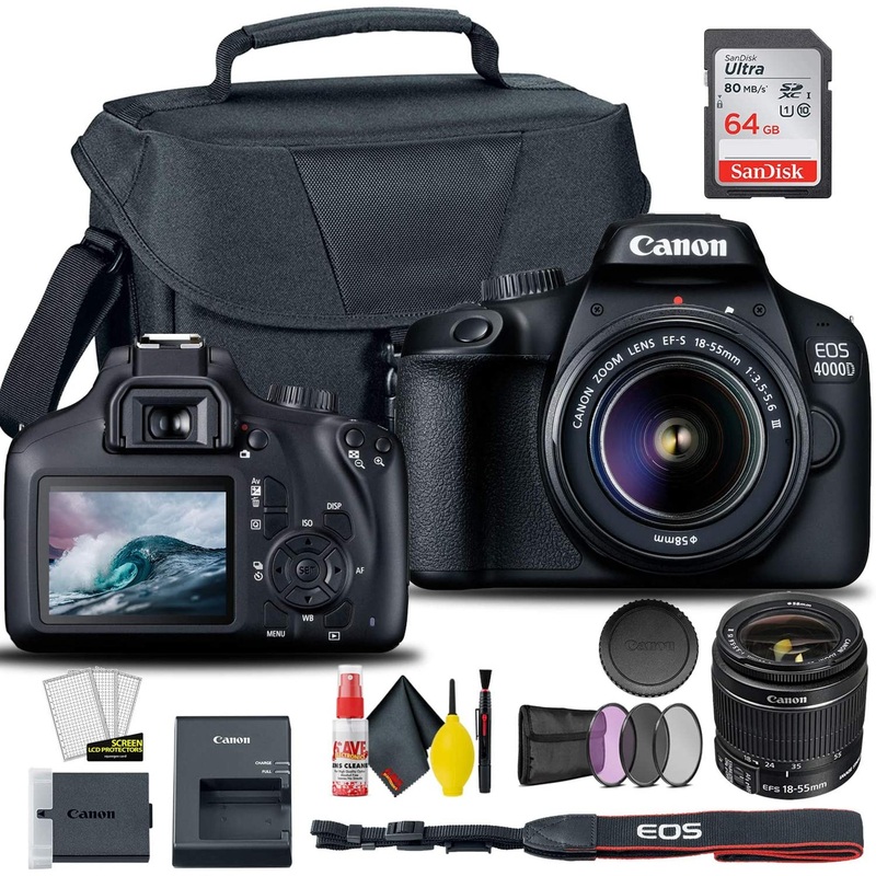 Canon EOS 4000D / Rebel T100 DSLR Camera with 18-55mm Lens 58mm Filters International Bundle