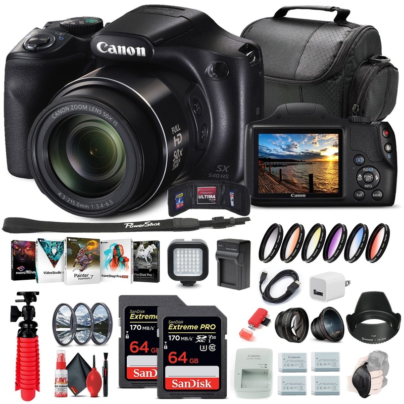 Canon PowerShot SX540 HS Digital Camera (1067C001) + 2 x 64GB Card + More