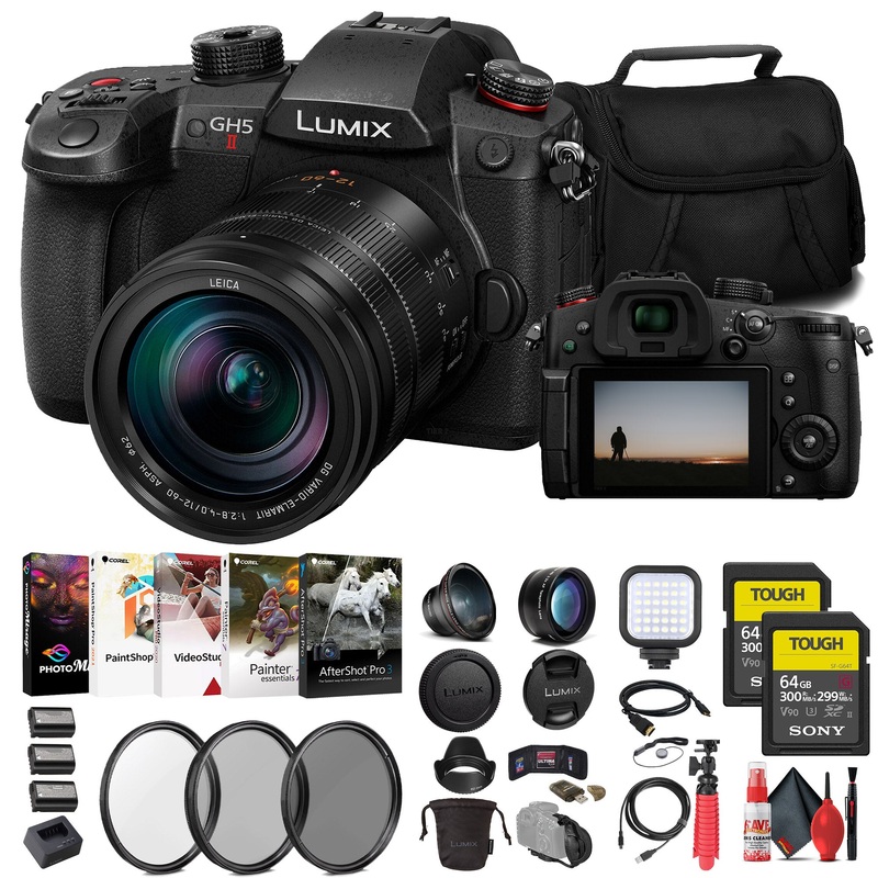 Panasonic Lumix GH5 II Mirrorless Camera W/ 12-60mm Lens + 2 x 64GB Card + More - Reconditioned