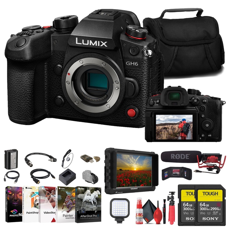Panasonic Lumix GH6 Mirrorless Camera + 4K Monitor + VideoMic + 64GB Card + More - Reconditioned