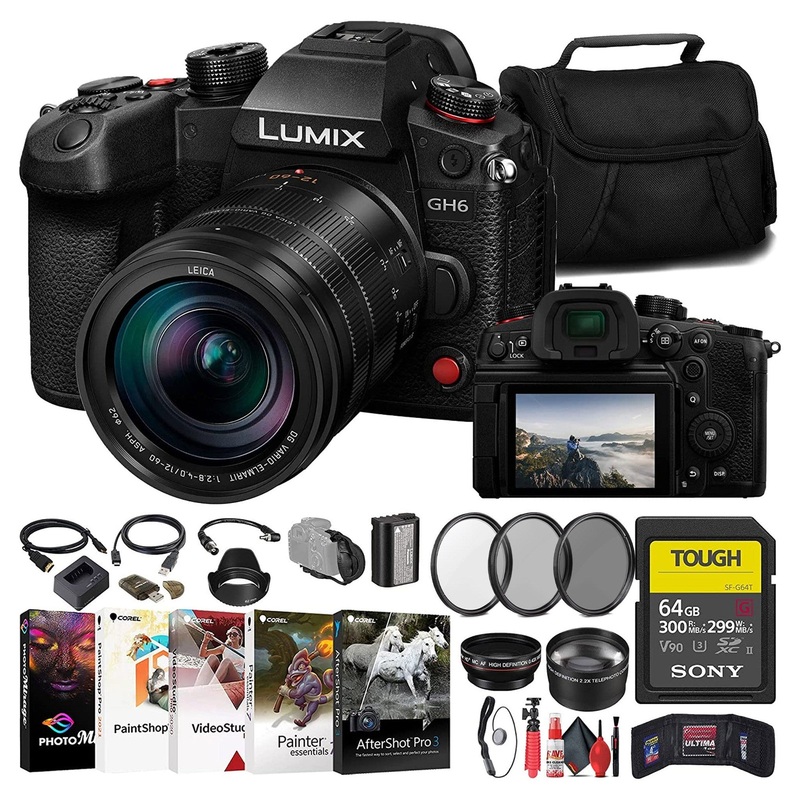 Panasonic Lumix GH6 Mirrorless Camera W/ 12-60mm f/2.8-4 Lens + 64GB Card + More