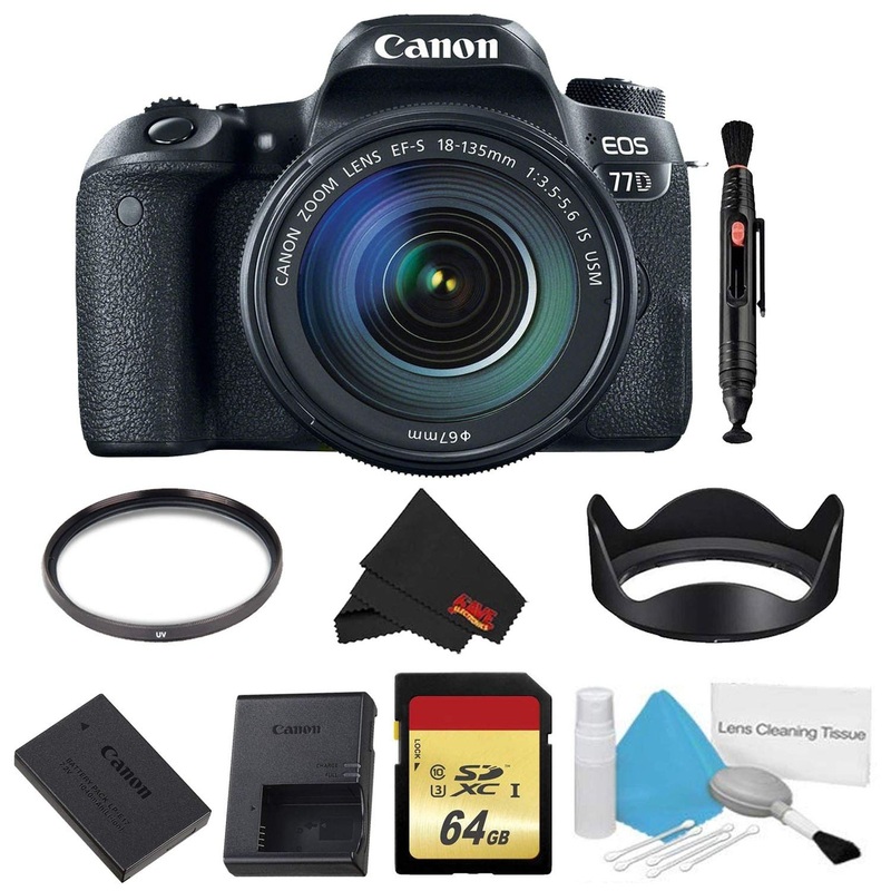 Canon EOS 77D DSLR Camera with 18-135mm Lens Bundle w/Memory Kit (International Model)