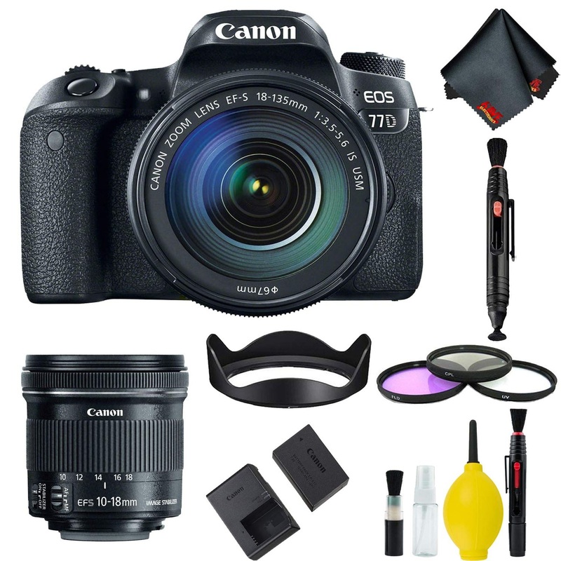 Canon EOS 77D DSLR Camera with 18-135mm USM Lens Filter Kit w/Bonus 10-18mm Lens