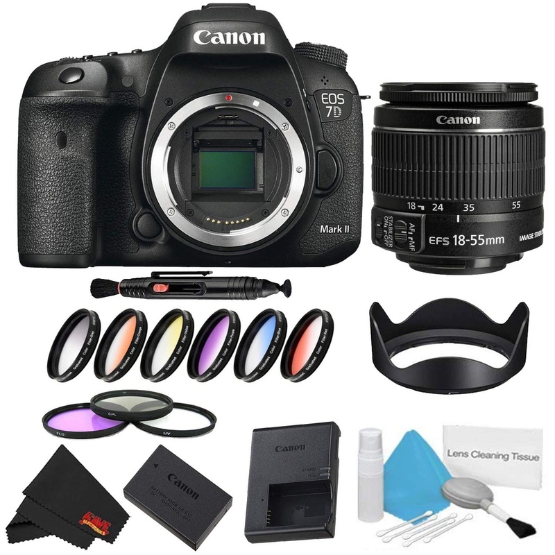 Canon EOS 7D Mark II DSLR Camera Body Only 9 Piece Filter Bundle w/ 18-55mm Lens (International Model)