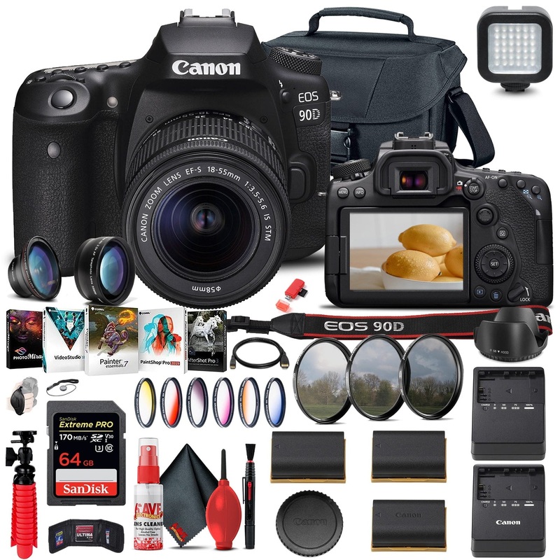 Canon EOS 90D DSLR Camera with 18-55mm Lens (3616C009) + 64GB Memory Card + More