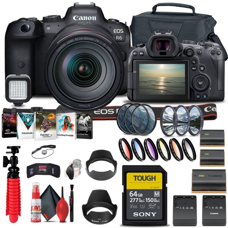 Canon EOS R6 with 24-105mm f/4L Lens bundle with 77mm lens filters