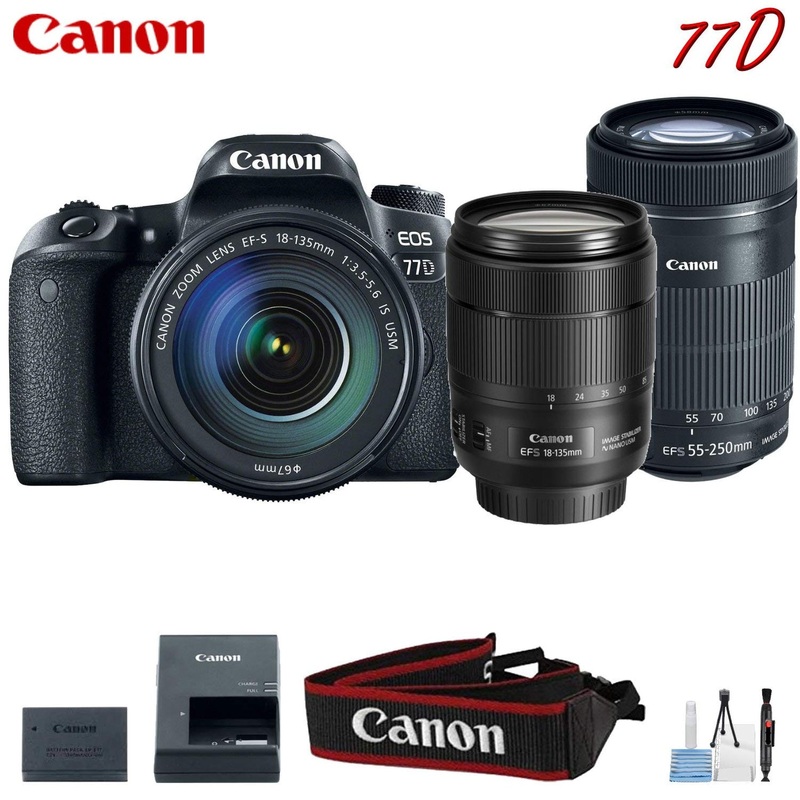 Canon EOS 77D Digital SLR Camera with 18-135mm & 55-250mm Lenses Kit (International Model)