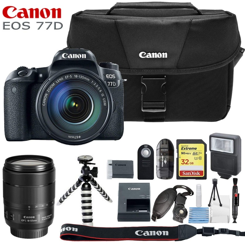 Canon EOS 77D Digital SLR Camera with 18-135mm Lens and Basic Kit (International Model)