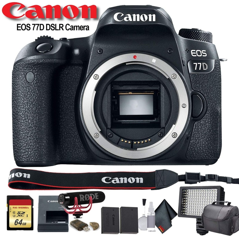 Canon EOS 77D DSLR Camera (International Model) (1892C001) W/Bag, Extra Battery, LED Light, Mic, Filters and More - Adva