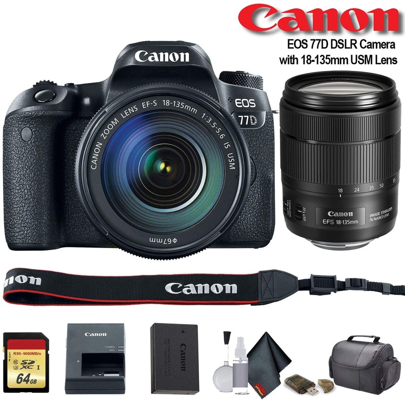 Canon EOS 77D DSLR Camera with 18-135mm USM Lens (International Model) (1892C002) - Starter Bundle