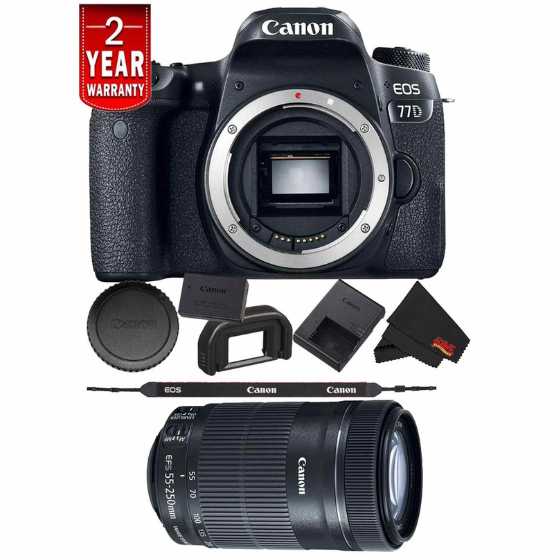 Canon EOS 77D DSLR Digital Camera (Body Only) International Model Bundle + Canon 55-250 STM Lens