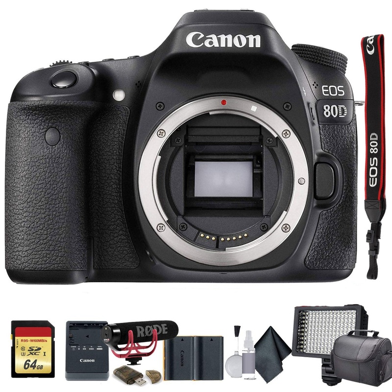 Canon EOS 80D DSLR Camera (1263C004) W/Bag, Extra Battery, LED Light, Mic, Filters and More - Advanced Bundle - Reconditioned