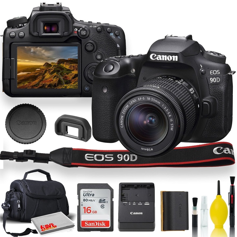 Canon EOS 90D DSLR Camera With 18-55mm Lens, 18-135mm Lens, Padded Case, Memory Card, and More - Starter Bundle Set