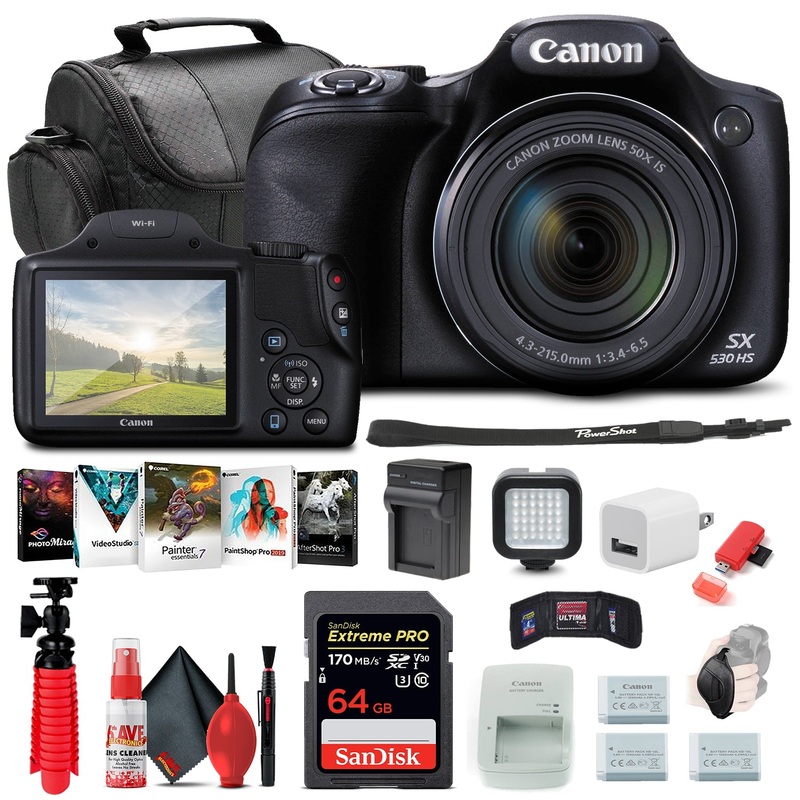 Canon PowerShot SX530 HS Digital Camera (9779B001) + 64GB Card + More