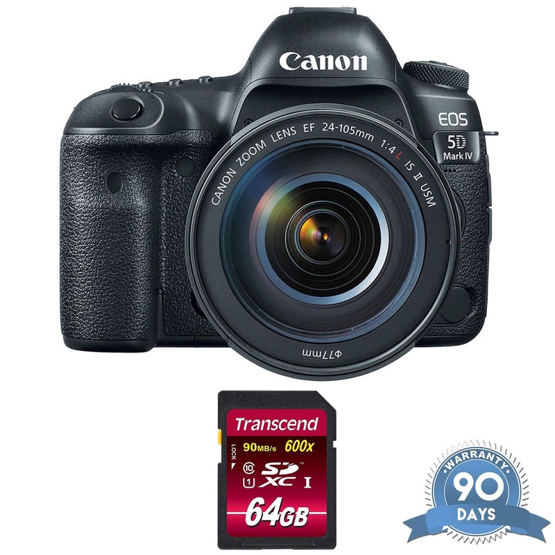 Canon EOS 5D Mark IV DSLR Camera with 24-105mm f/4L II Lens with Memory Card - (Renewed) - Like New