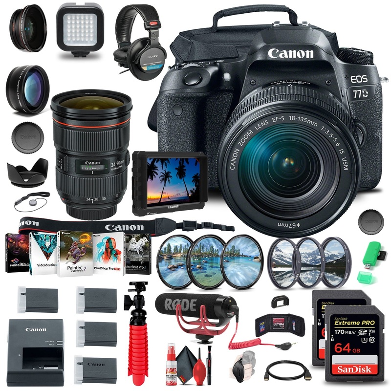 Canon EOS 77D DSLR Camera with 18-135mm USM Lens (1892C002) + 4K Monitor + More